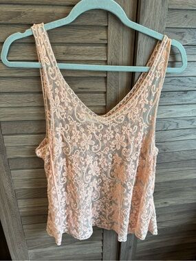 Love Tree Peach Lace Overlay Top